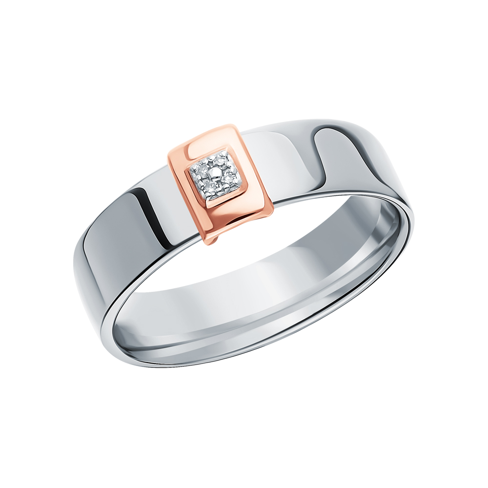 Серебряное кольцо с золотой вставкой и бриллиантами в Краснодаре