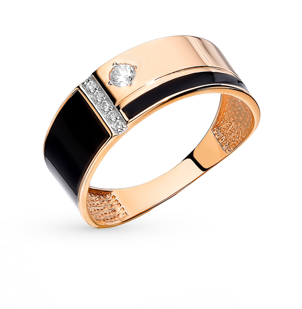 Фото «Золотое кольцо с эмалью и фианитами»