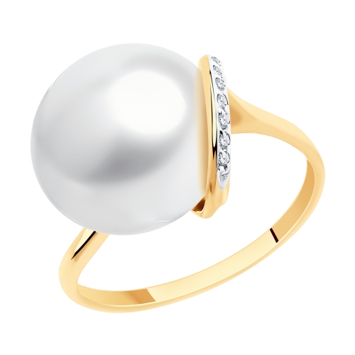 Золотое кольцо с жемчугом и фианитами SOKOLOV 791181 в Краснодаре