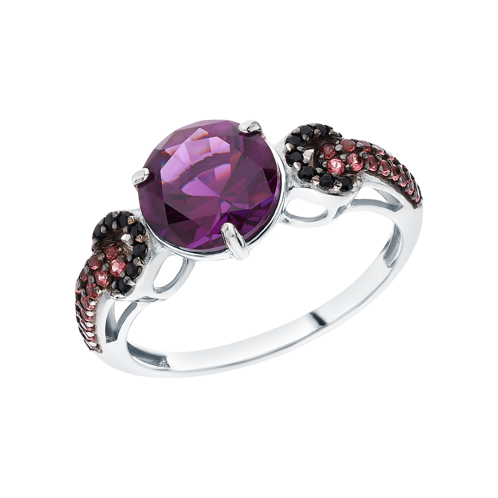 Фото «Серебряное кольцо с аметистом, нанокристаллами и турмалинами»
