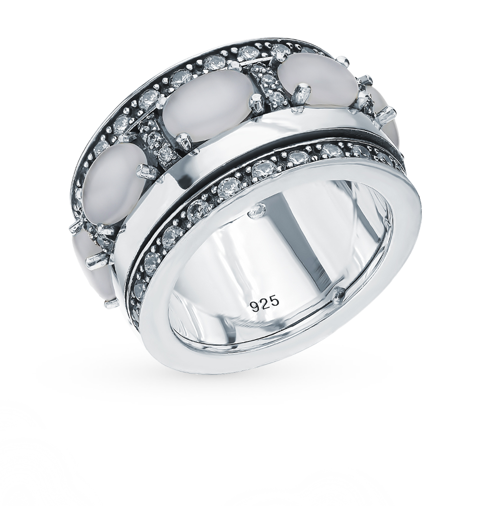 Фото «Серебряное кольцо с фианитами и кошачьим глазом S40368-K9W-01»