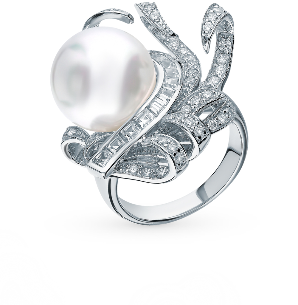 Серебряное кольцо с жемчугом и фианитами в Екатеринбурге