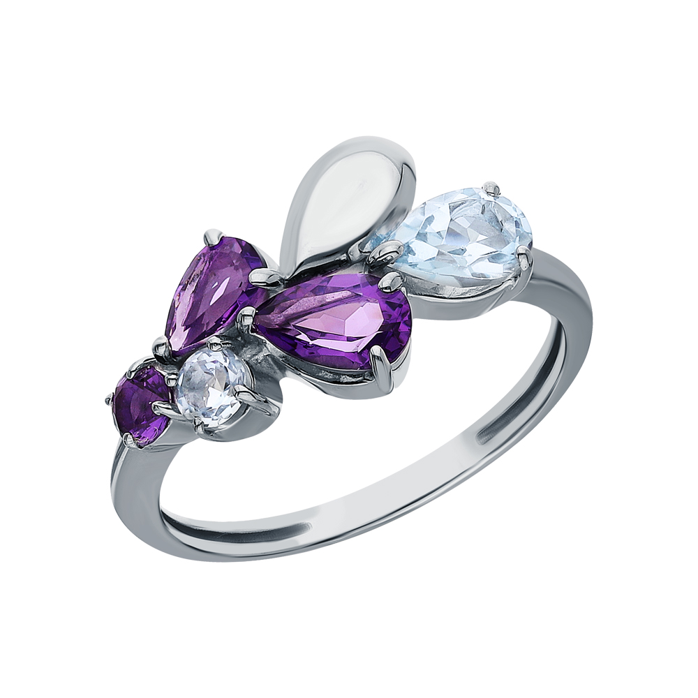 Фото «Серебряное кольцо с топазами и аметистом»