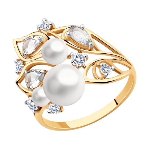 Золотое кольцо с жемчугом, фианитами и топазами SOKOLOV 791163 в Екатеринбурге