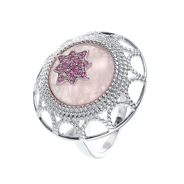 Серебряное кольцо с кубическим цирконием и кварцем в Екатеринбурге