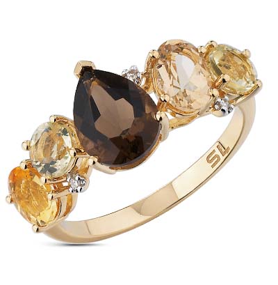 Фото «Золотое кольцо с цитринами, раухтопазами и бриллиантами»