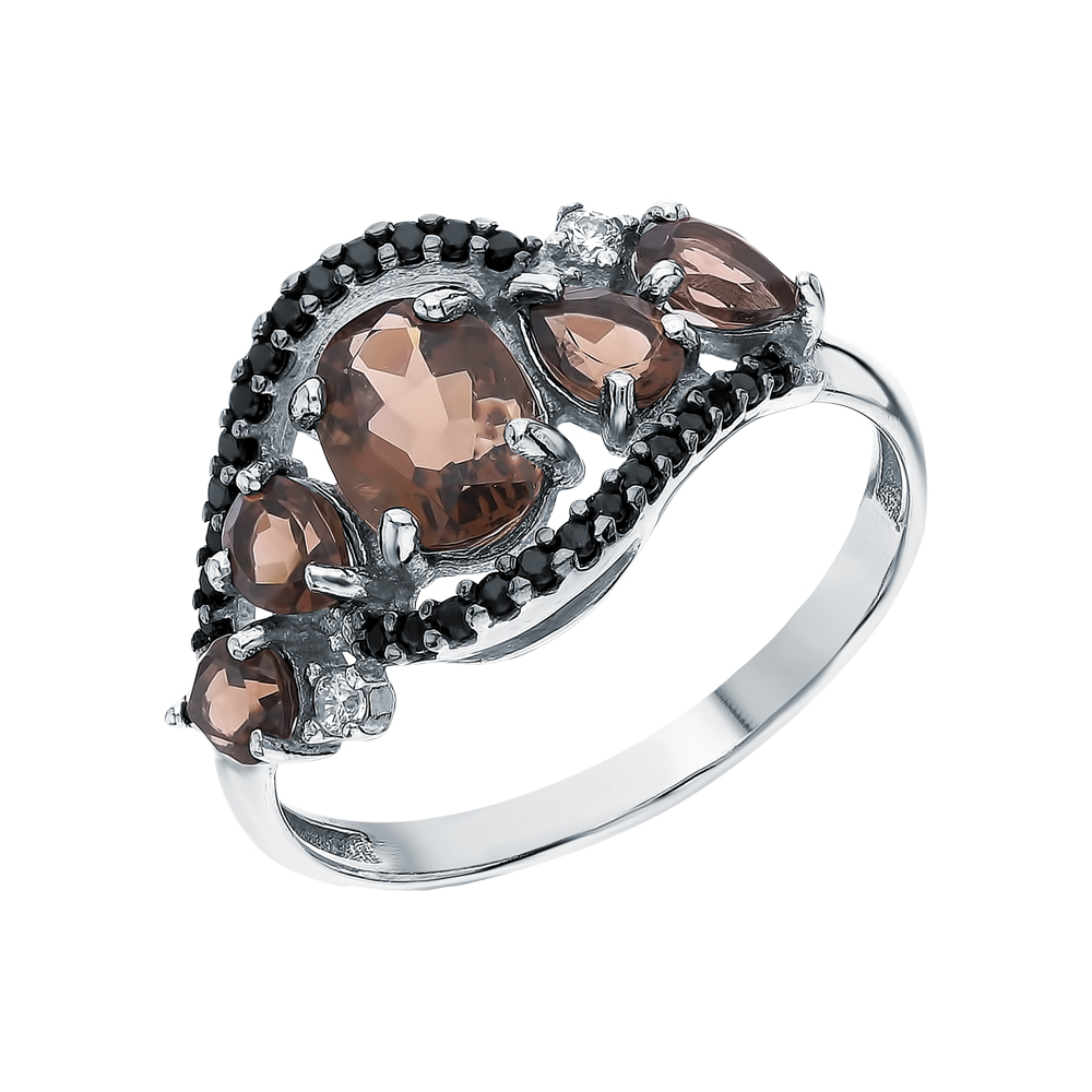 Серебряное кольцо с фианитами, раухтопазами и нанокристаллами в Самаре