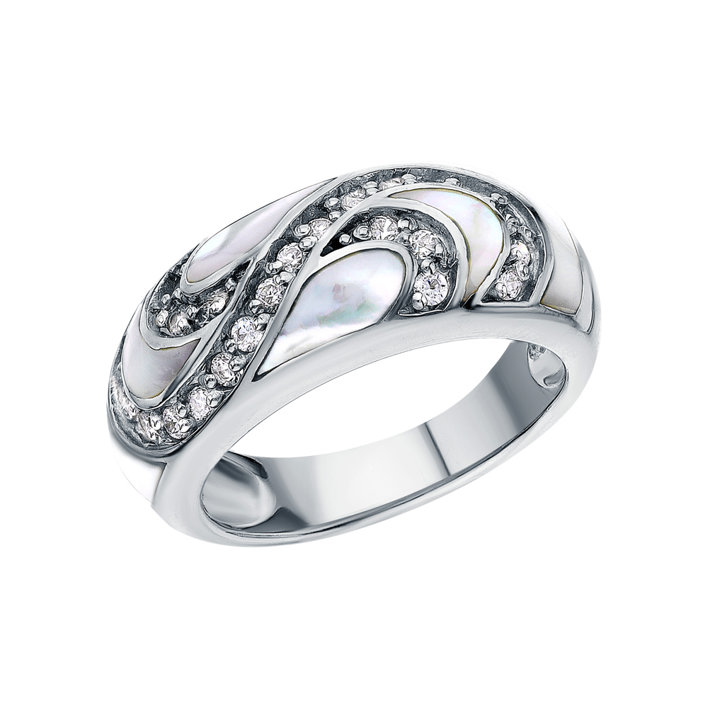 Серебряное кольцо с перламутром и фианитами в Самаре