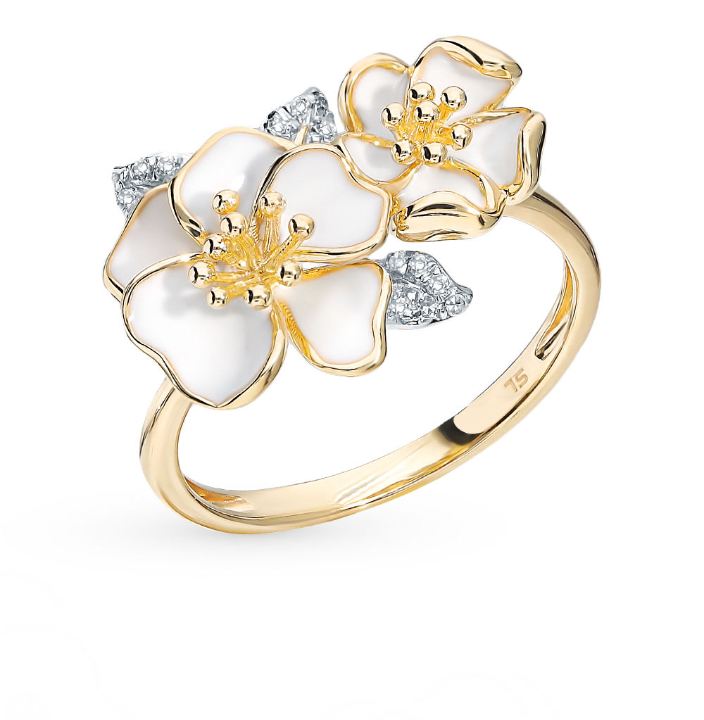 Золотое кольцо с эмалью и бриллиантами в Краснодаре
