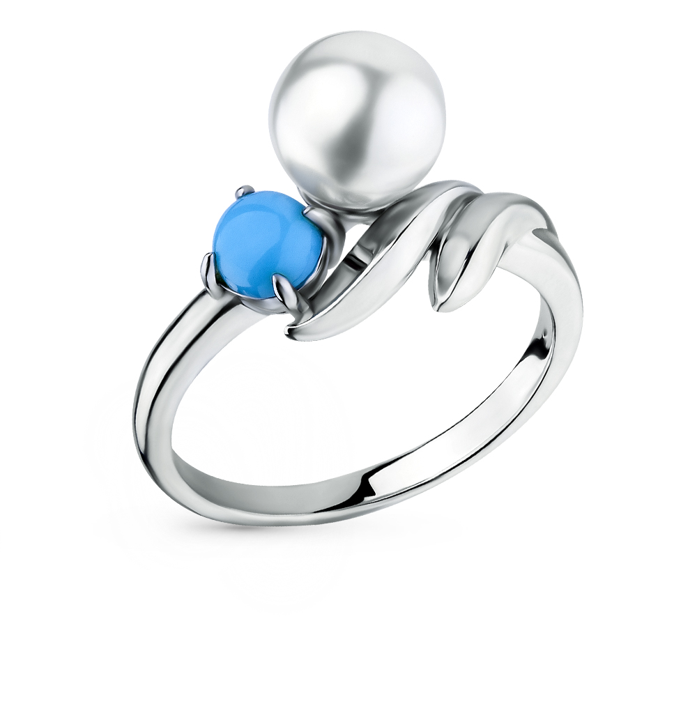 Фото «Серебряное кольцо с жемчугом и бирюзой»