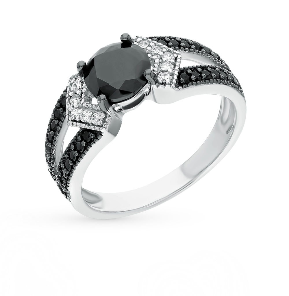Фото «Серебряное кольцо с фианитами, со шпинелью и ониксом»