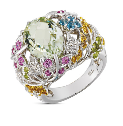 Фото «Золотое кольцо с топазами, кварцем, хризолитом, сапфирами и бриллиантами»