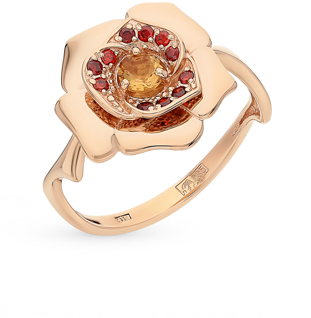 Золотое кольцо с цитринами и гранатом в Краснодаре
