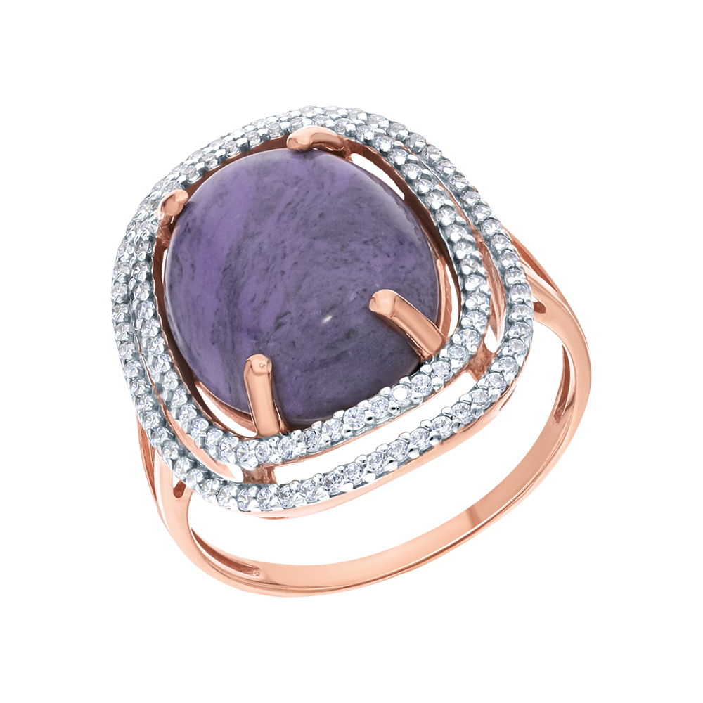 Серебряное кольцо с кубическим цирконием и чароитами в Самаре