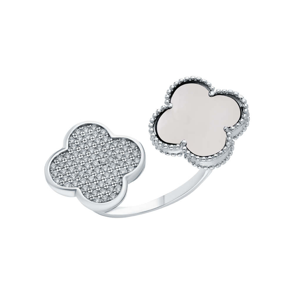 Серебряное кольцо с перламутром и цирконием в Самаре