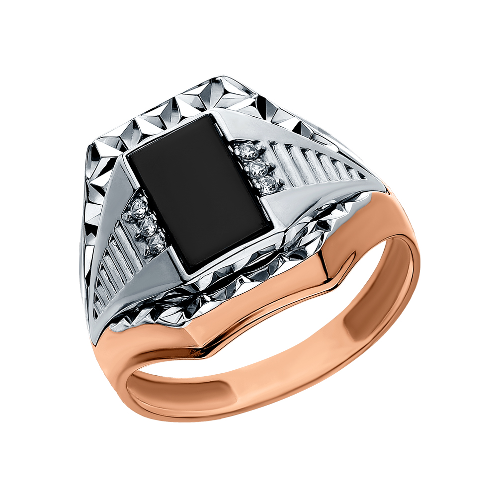 Золотое кольцо с кубическим цирконием и ониксом в Екатеринбурге