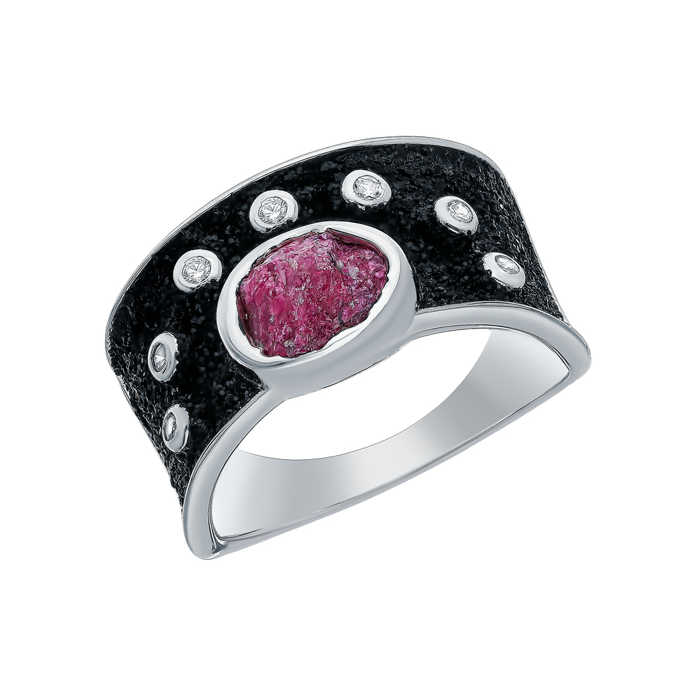 Фото «Серебряное кольцо с кубическим цирконием и корундом»
