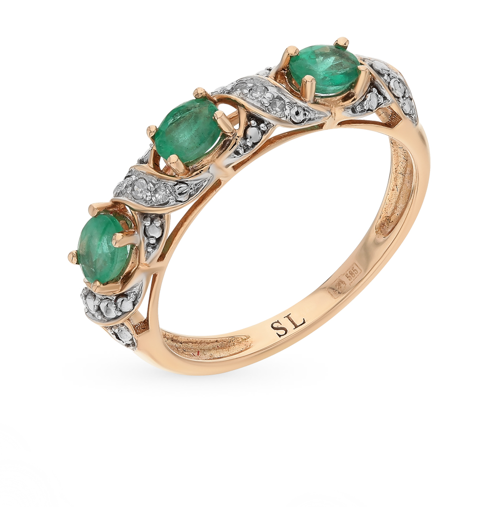 Фото «Золотое кольцо с изумрудами, жемчугом, фианитами, марказитами и бриллиантами»
