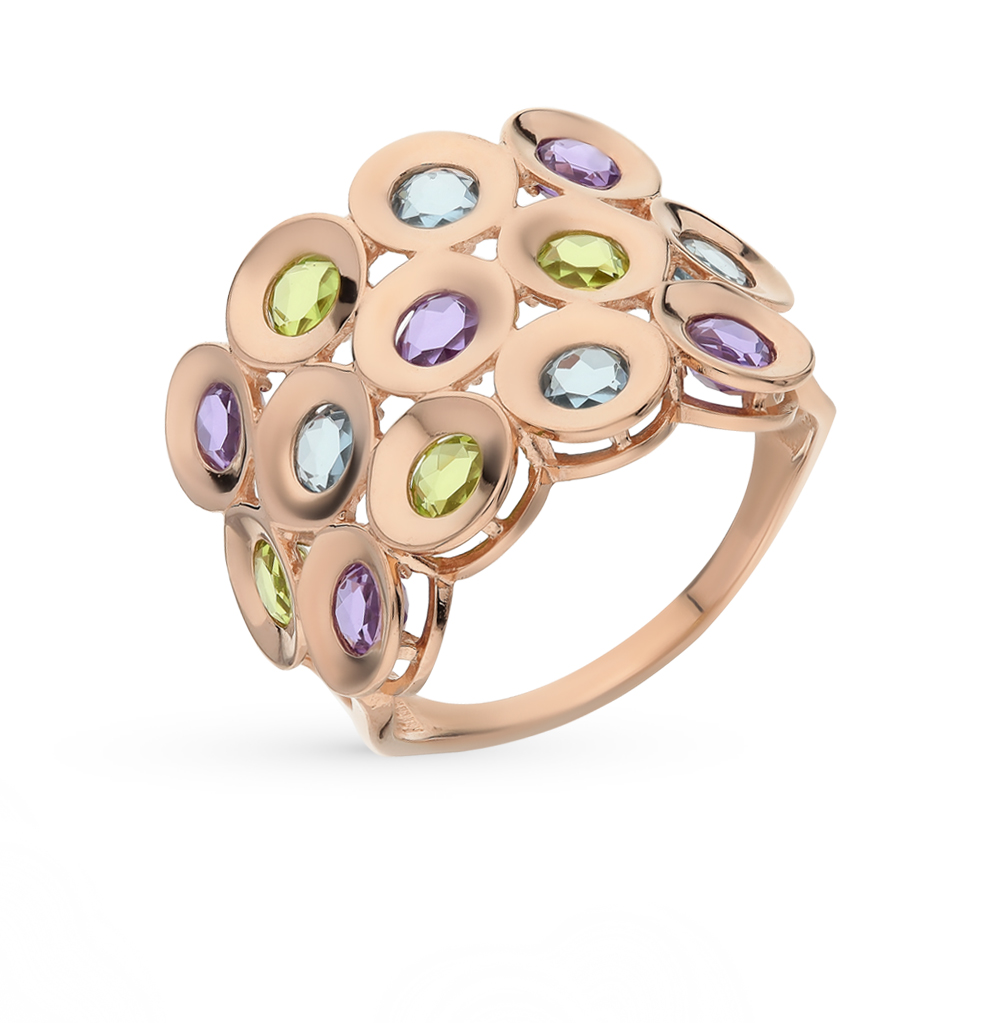 Фото «Золотое кольцо с топазами, аметистом и хризолитом»