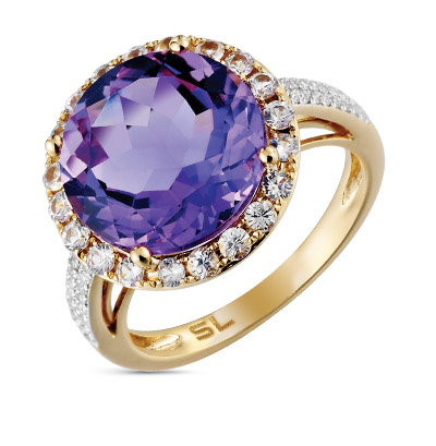 Золотое кольцо с аметистом и бриллиантами в Екатеринбурге