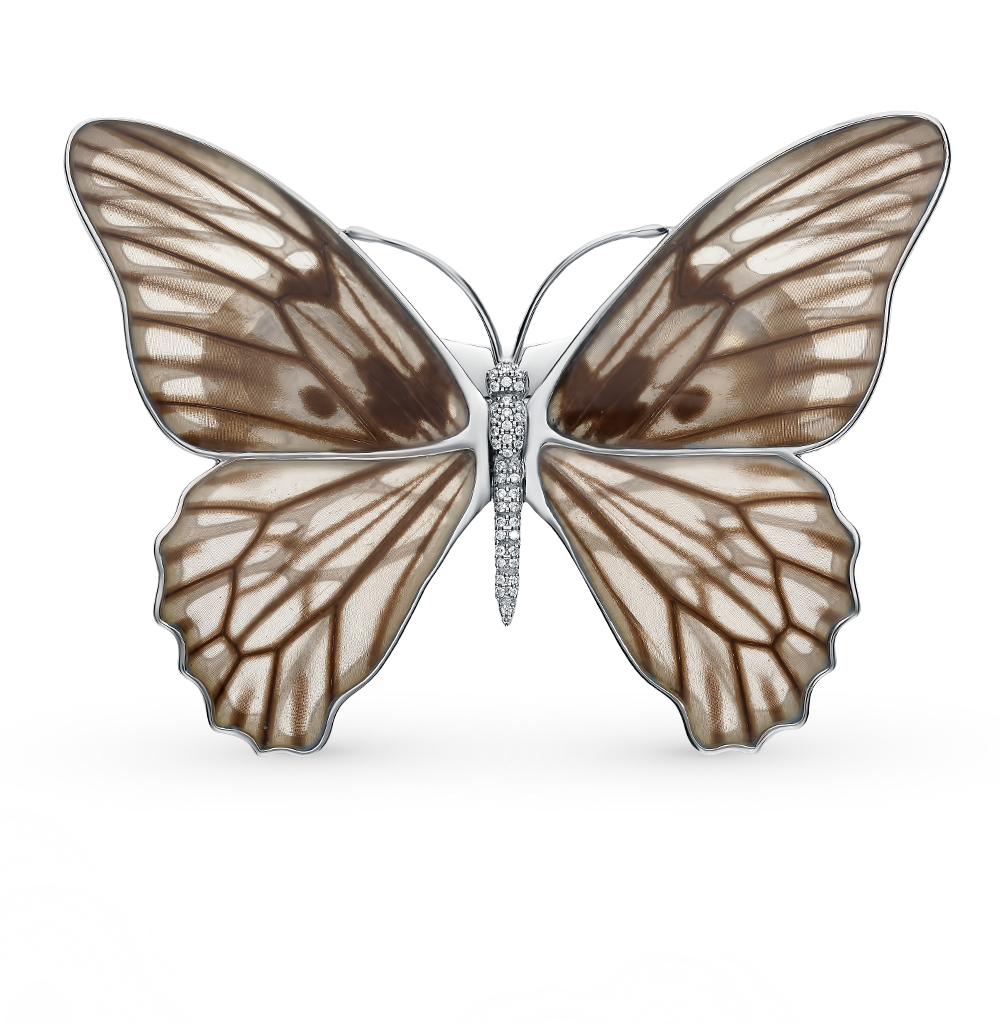 Серебряная брошь с фианитами, эмалью и крыльями бабочки, 9.5 см в Санкт-Петербурге