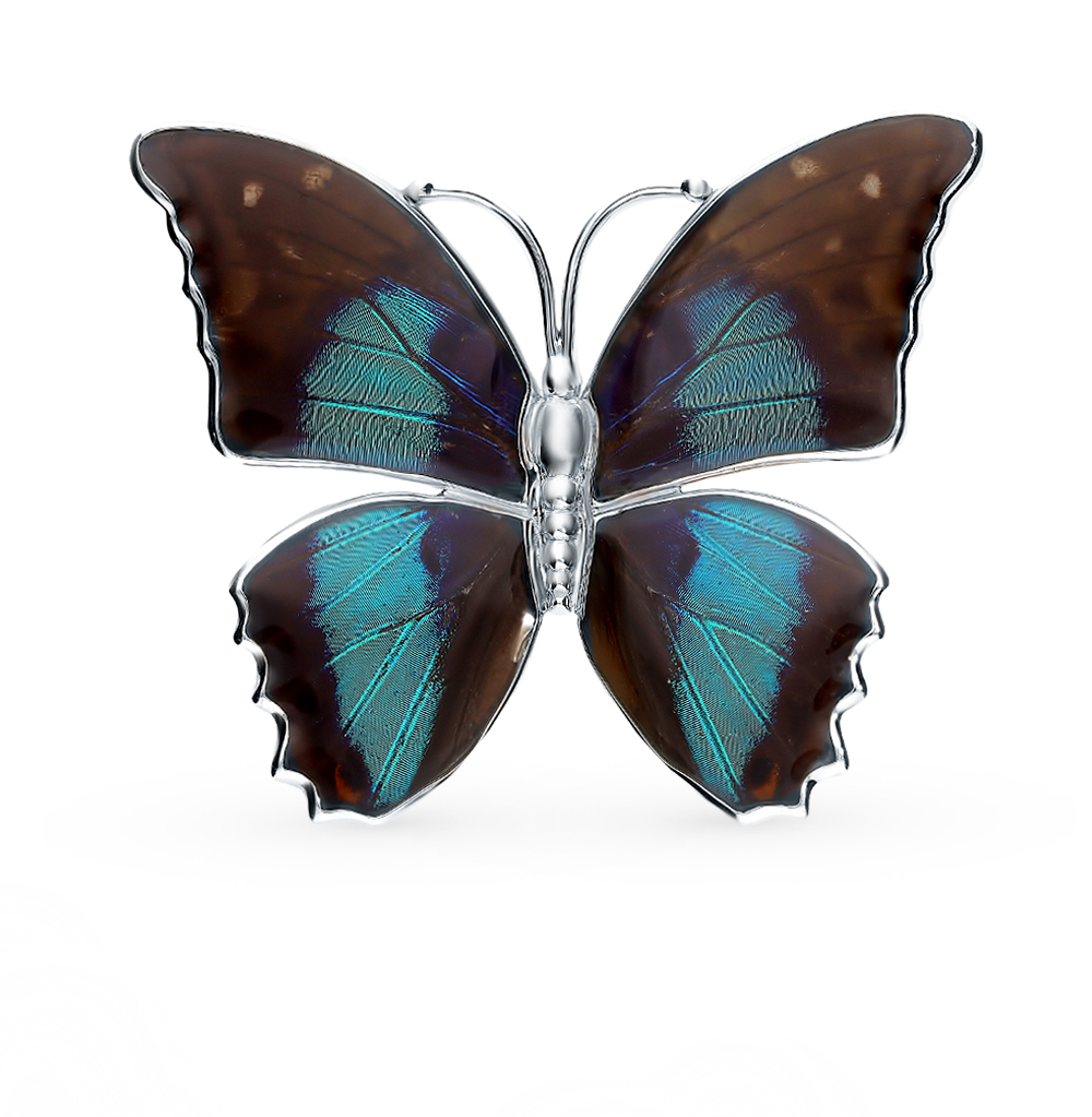 Серебряная брошь с фианитами, эмалью и крыльями бабочки, 5 см в Самаре