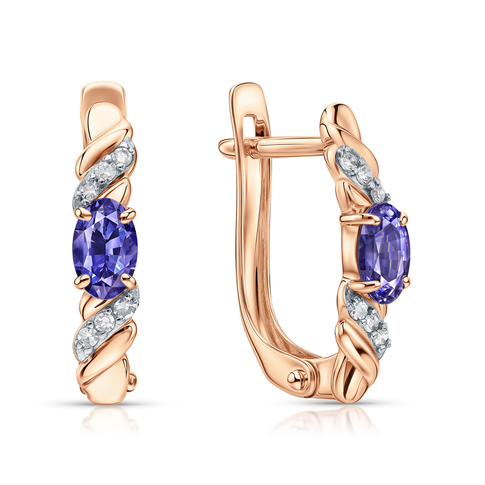 Золотые серьги с бриллиантами природными и танзанитами природными в Новосибирск