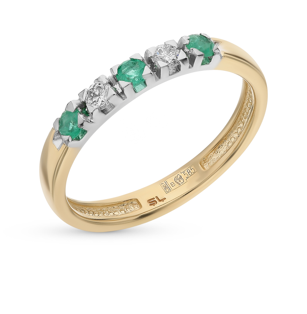 Золотое кольцо с изумрудами и бриллиантами в Самаре