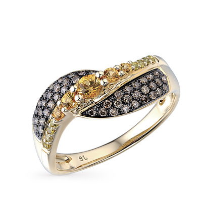 Фото «Золотое кольцо с коньячными бриллиантами, сапфирами и бриллиантами»