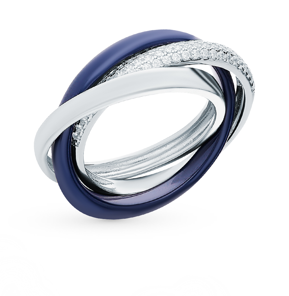 Серебряное кольцо с кубическим цирконием и керамикой в Самаре