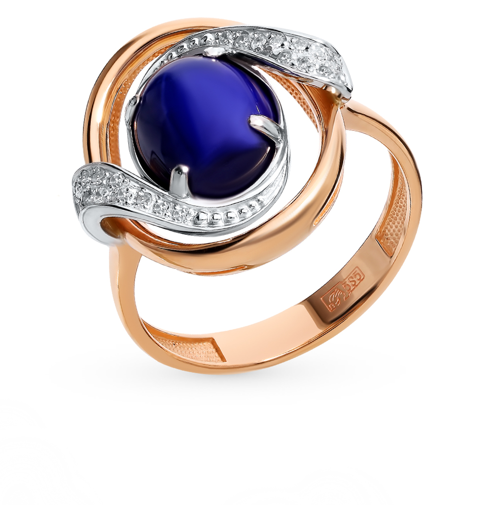 Золотое кольцо с звездчатым сапфиром и бриллиантами в Самаре