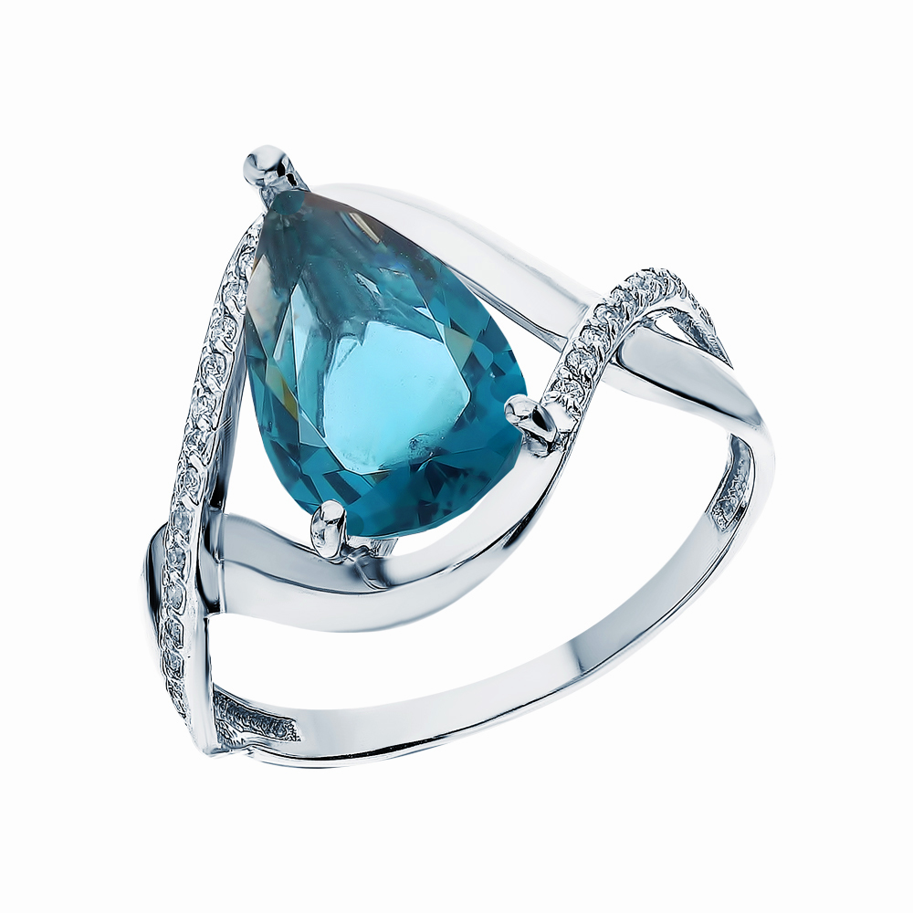 Фото «Серебряное кольцо с фианитами, ювелирным стеклом и лондонами топазами»