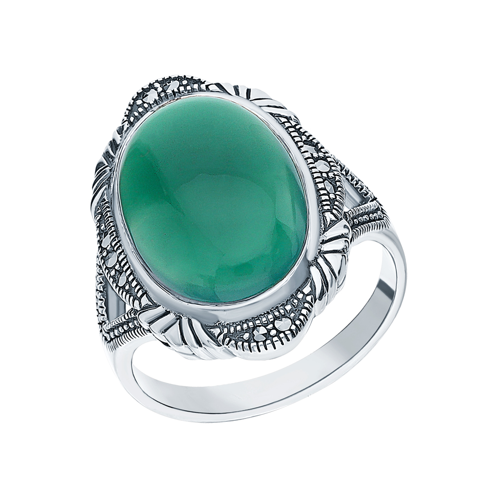 Серебряное кольцо с хризопразами и марказитами в Самаре