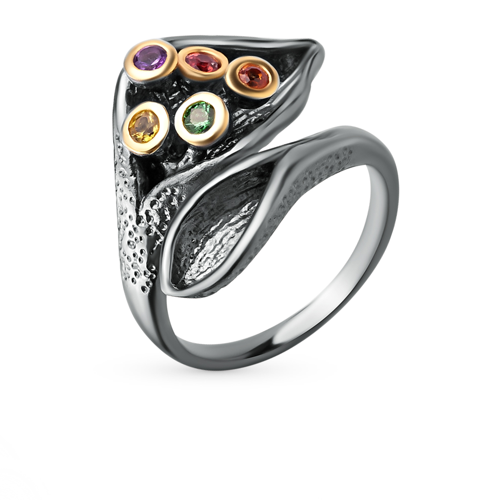 Серебряное кольцо с цаворитами, аметистом и сапфирами в Самаре