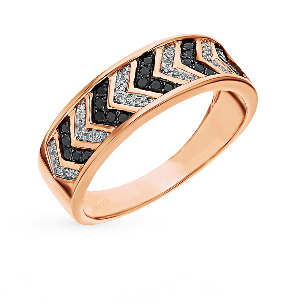 Золотое кольцо с чёрными бриллиантами и бриллиантами