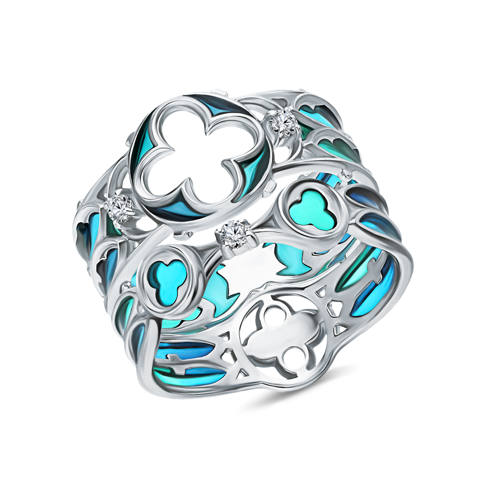 Серебряное кольцо с эмалью и топазами в Екатеринбурге