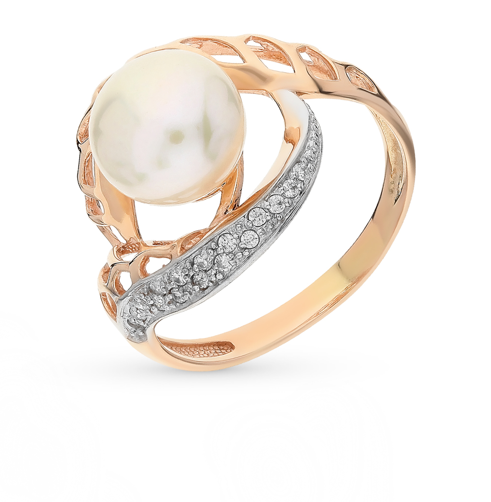 Золотое кольцо с жемчугом и фианитами в Самаре