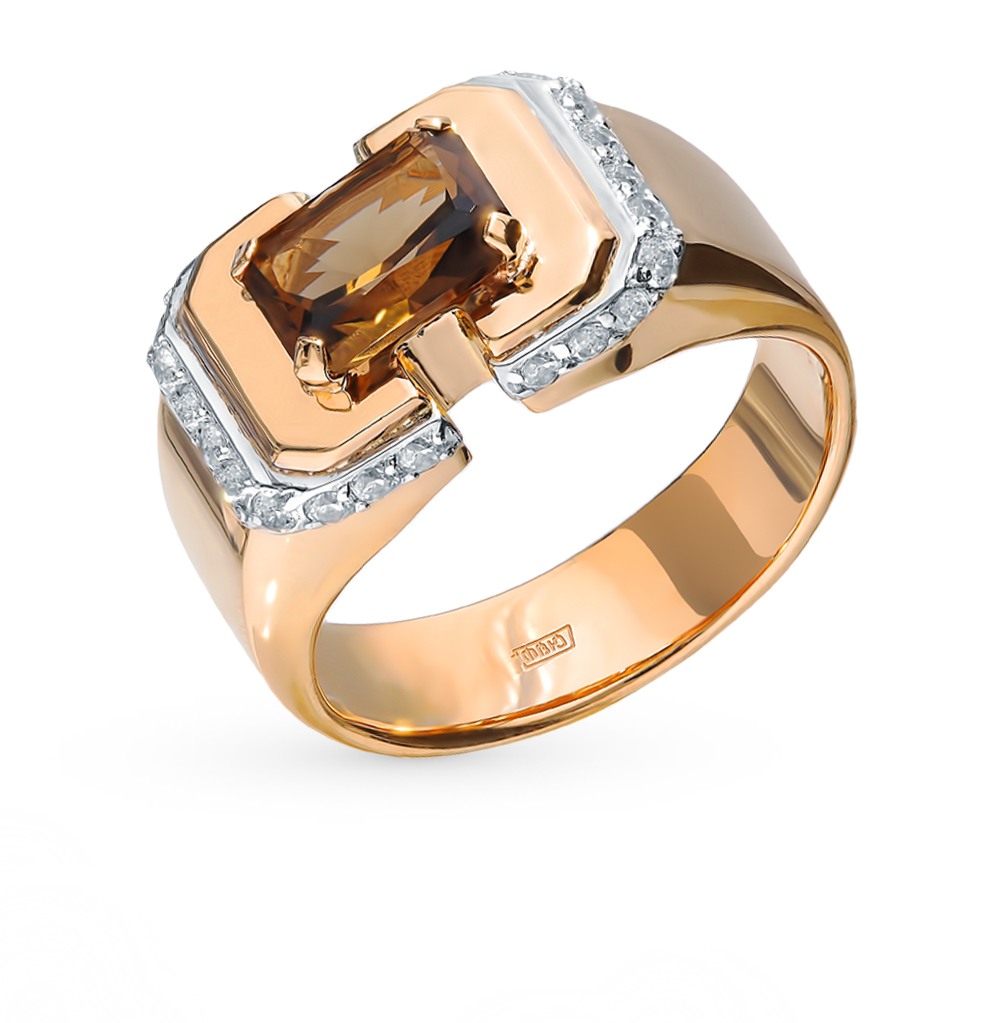 Фото «Золотое кольцо с фианитами и раухтопазами»