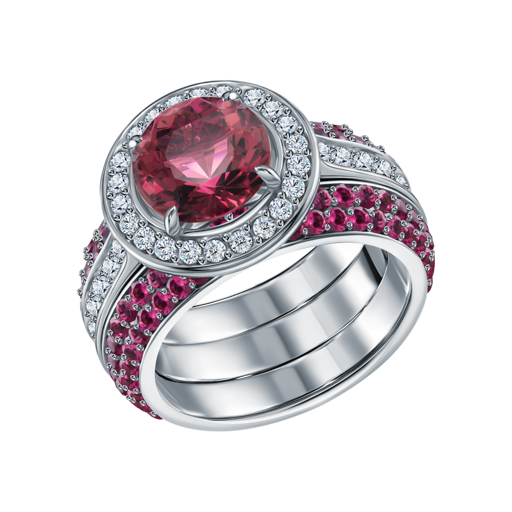 Фото «Золотое кольцо с рубеллитами, турмалинами и бриллиантами»