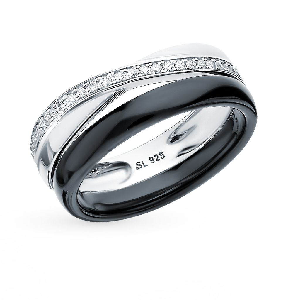 Серебряное кольцо с керамикой и фианитами в Краснодаре