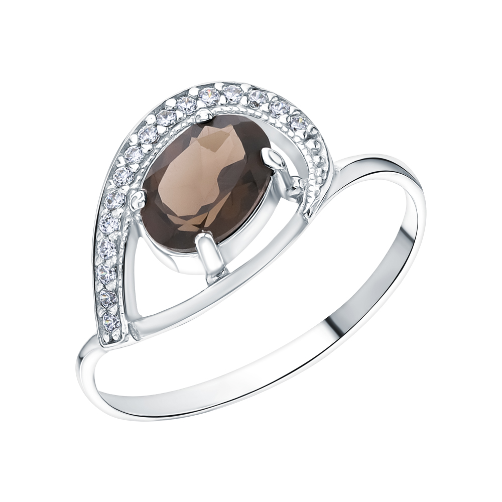 Серебряное кольцо с кубическим цирконием и кварцами дымчатыми в Ростовe-на-Дону