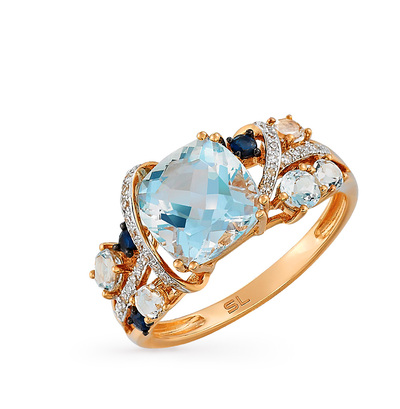 Золотое кольцо с топазами, сапфирами и бриллиантами в Краснодаре