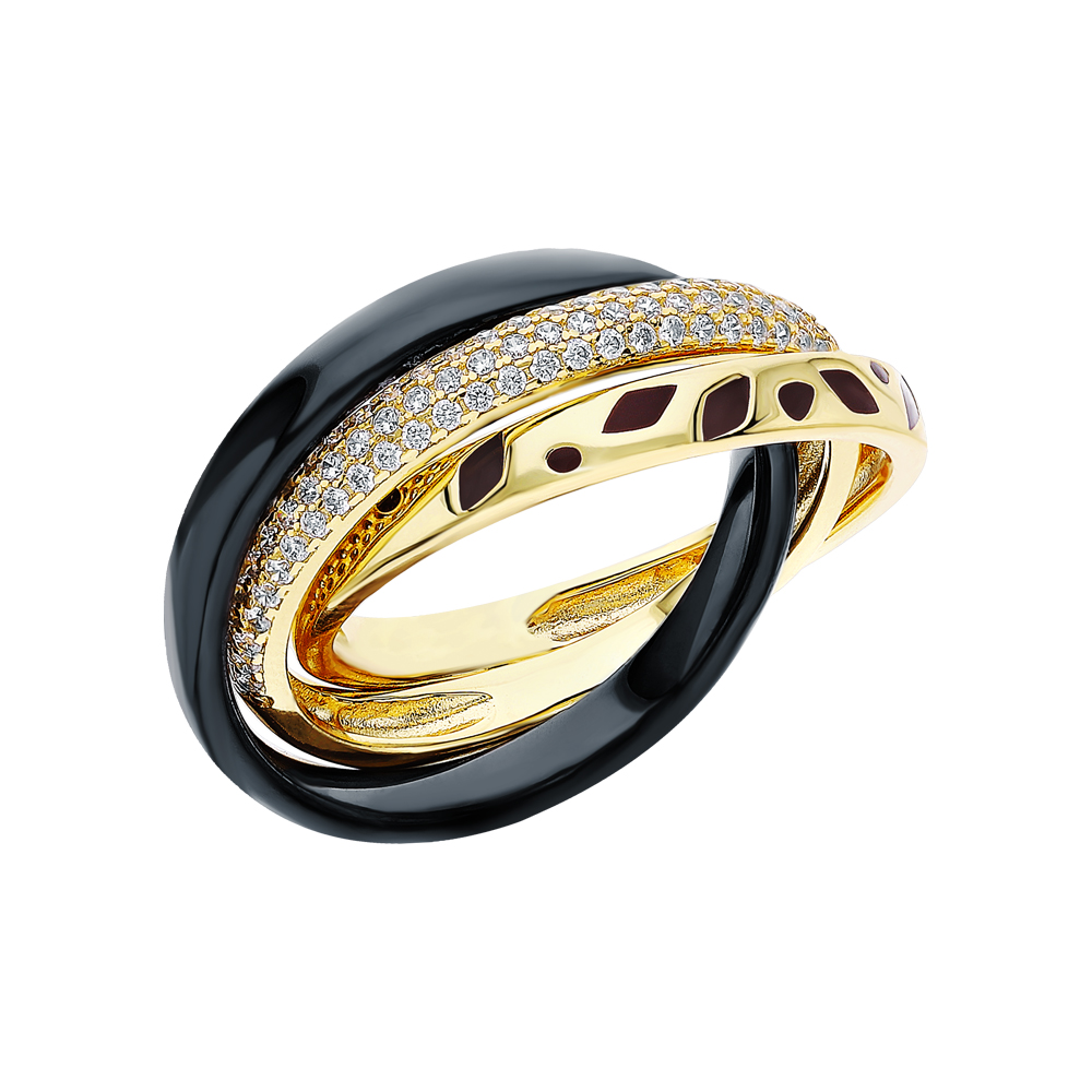 Серебряное кольцо с эмалью, кубическим цирконием и керамикой в Самаре