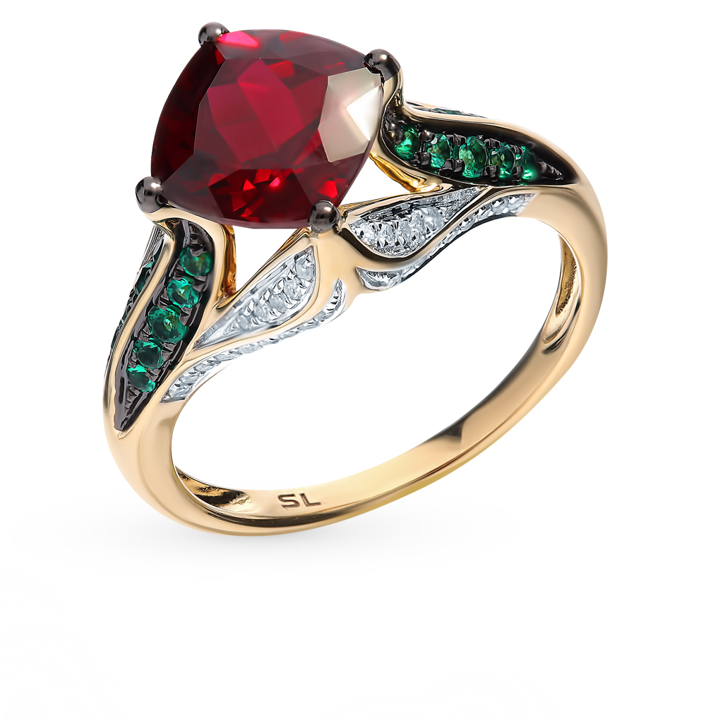 Золотое кольцо с изумрудами, рубинами и бриллиантами в Санкт-Петербурге