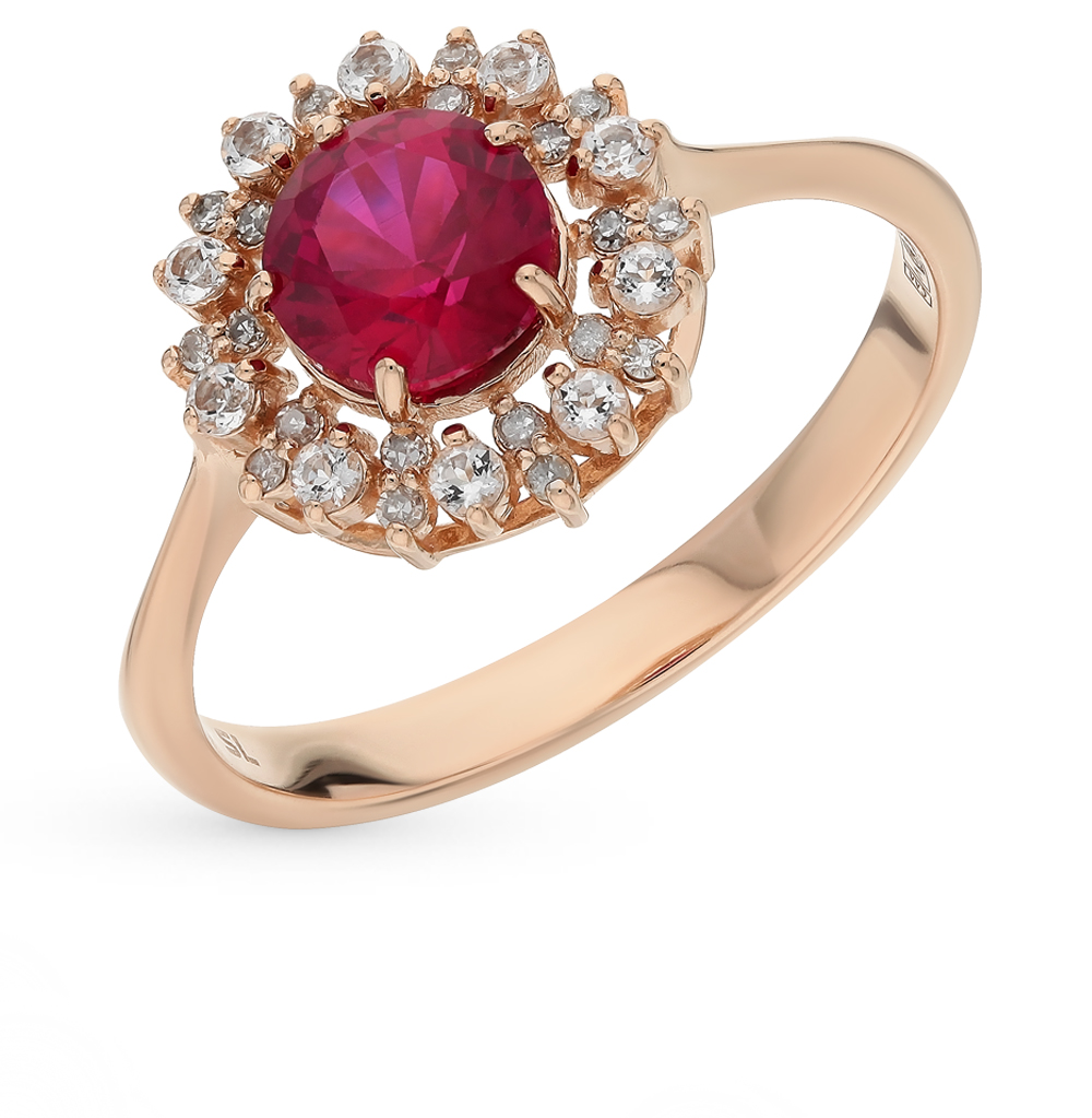 Золотое кольцо рубин с бриллиантом