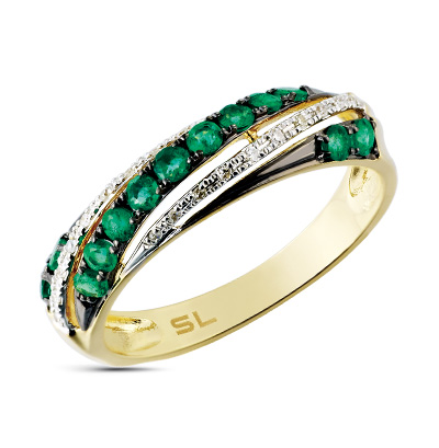 Золотое кольцо с изумрудами и бриллиантами в Екатеринбурге